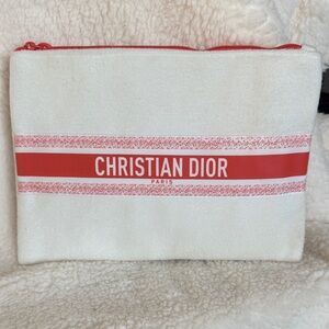 DIOR Novelty Orange & White Striped Pouch Cosmetic Case Wristlet Summer 2024